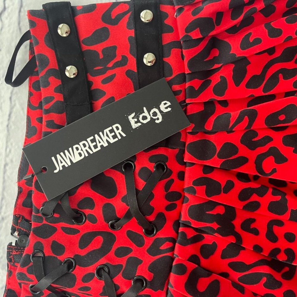 Jawbreaker Red Leopard Print Studded Punk Cosplay Skirt - Picture 9 of 10